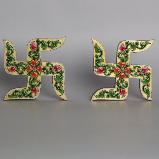 Handmade Usta Art Golden Wooden Swastik